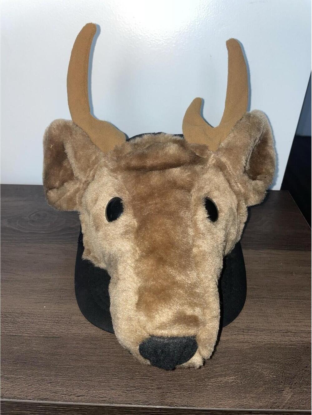 Vtg Wilkinson Deer Plush Hat Cap 1983 Black Mesh Trucker Hat Snap Back
